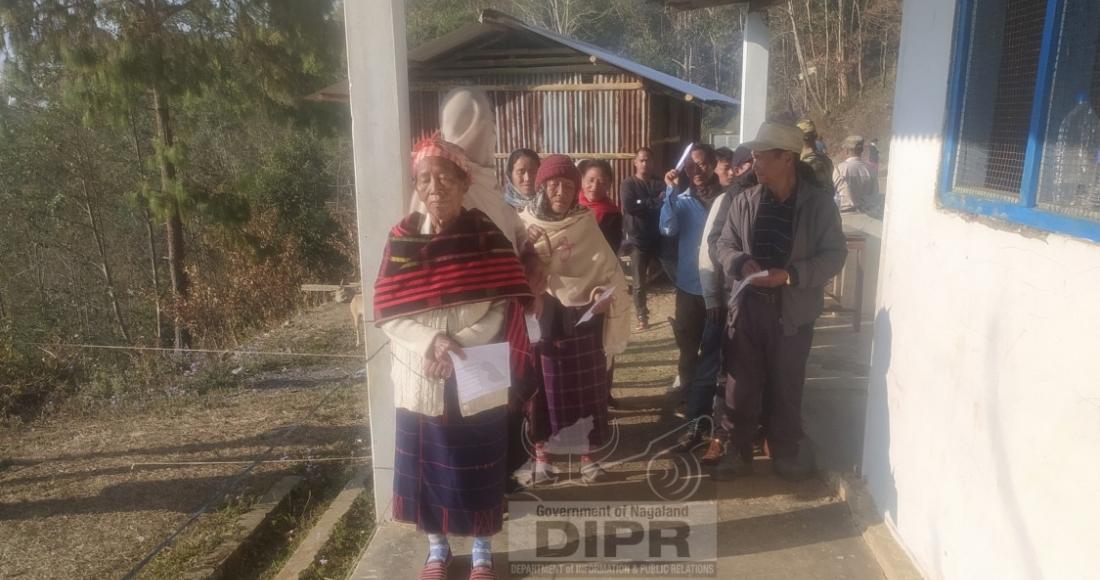 Elderly in queue for casting their votes at Yemishe village under 35.AC Zunheboto district