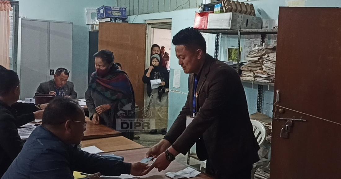 Er. Meshenlo Kath INC Candidate from 9 Kohima Town AC casting his votes at Polling Station No. 31 AG Colony Lower-I, Kohima