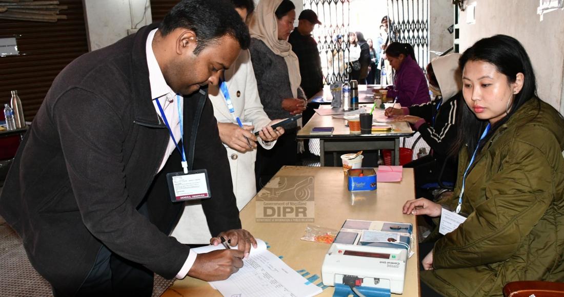 General Observer, M.J Pradip Chandren IAS during his visit to Polling Station 13 Daklane-III Kohima