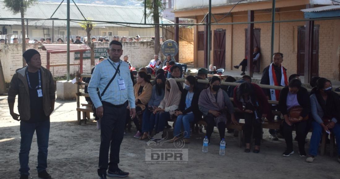 Naveen Seini IPS, Police Observer from ECI for Mokokchung district visiting one of the polling station at Mokokchung