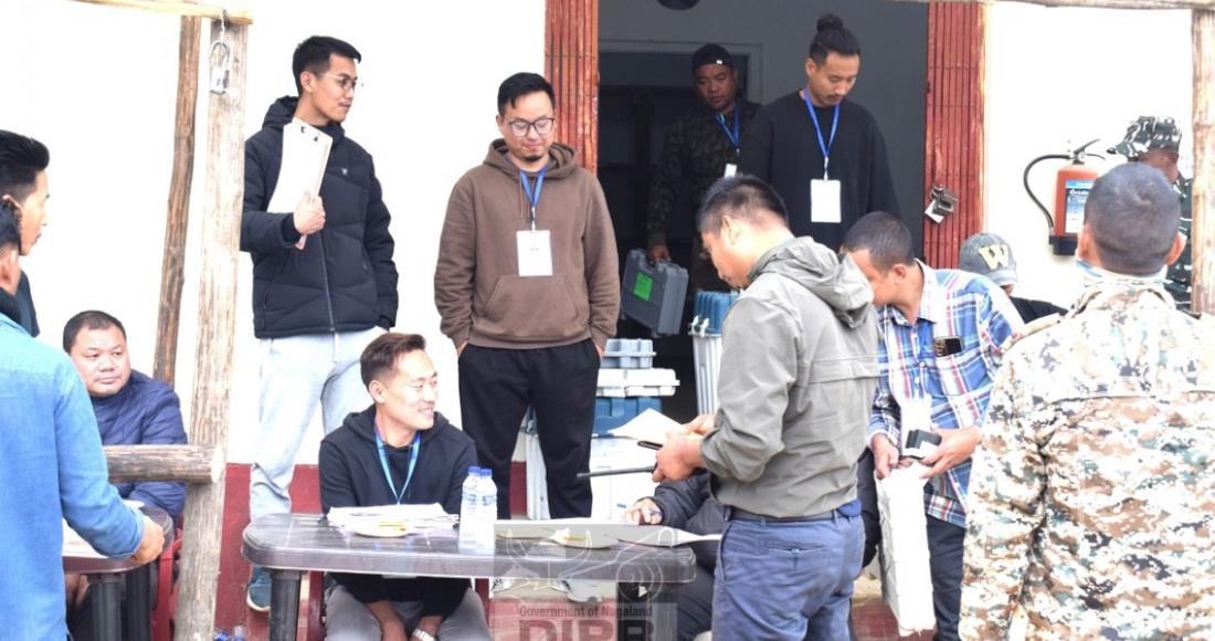 Polling teams collecting polling materials and EVM at Tuensang