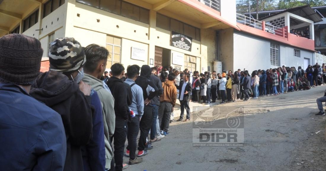 Voters in queue in various polling station under Mokokchung