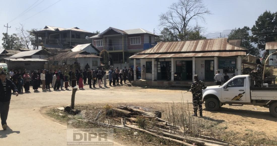 Voters queuing up to cast their votes at Visa Basa Polling Station, Kidima village, under 15 Southern Angami - II AC