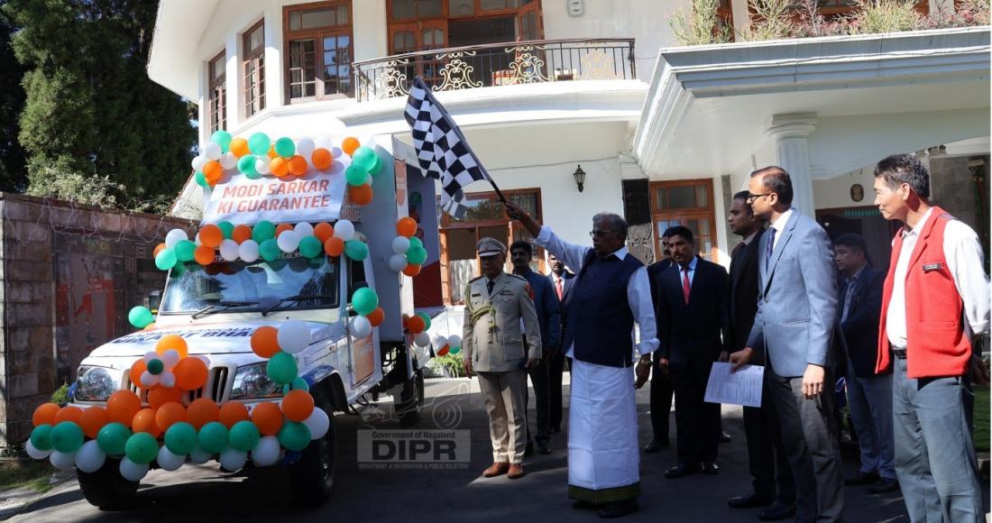 GOVERNOR LA GANESAN FLAGGED OFF THE IEC VAN OF VIKSIT BHARAT SANKALP YATRA AT RAJ BHAVAN, KOHIMA