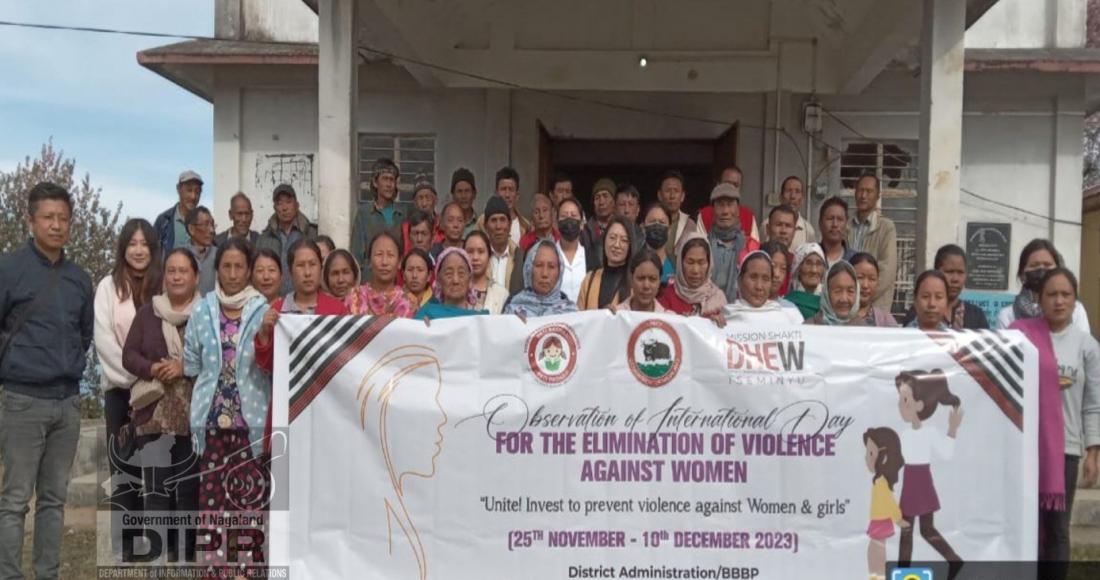 Mission Shakti team led by Nodal officer, Ruokuosetuo Tetso EAC Mission Shakti team led by Nodal officer, Ruokuosetuo Tetso EAC, at the Observance of International Day for the Elimination of Violence Against Women at Sendenyu Village council hall on 5th December 2023. (DPRO Tseminyu) 