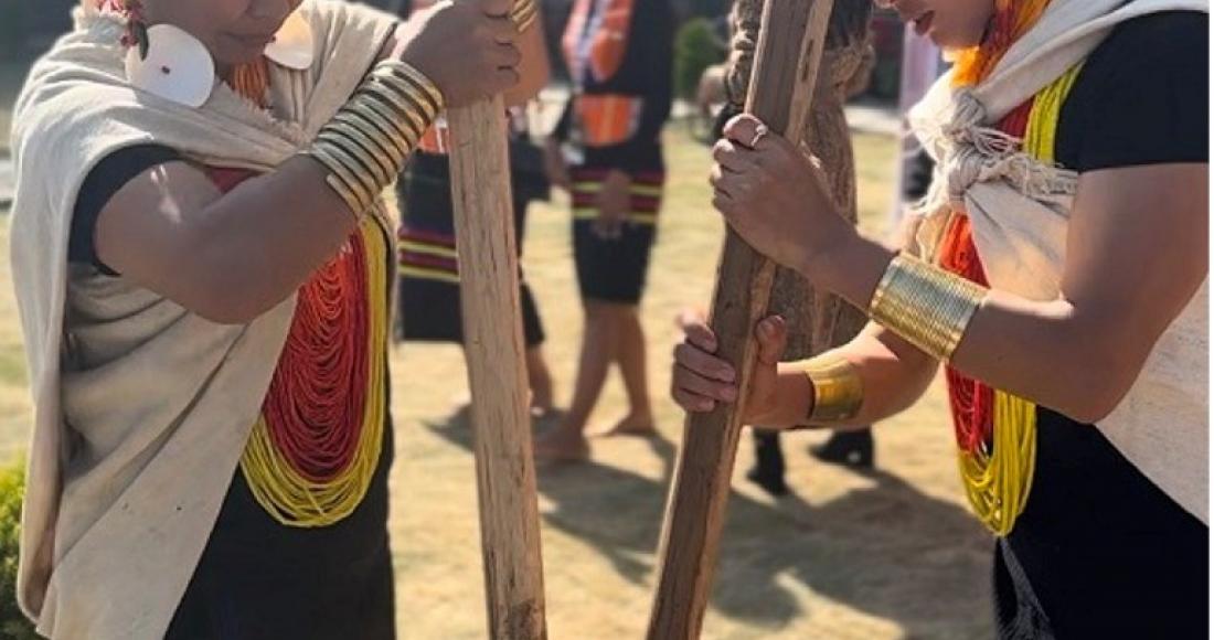 Rice Husking competition at Kisama Naga Heritage Village organised by the Tribal Research Institute (TRI) Nagaland, Department of Tribal Affairs on 2nd December 2023.(DIPR) 