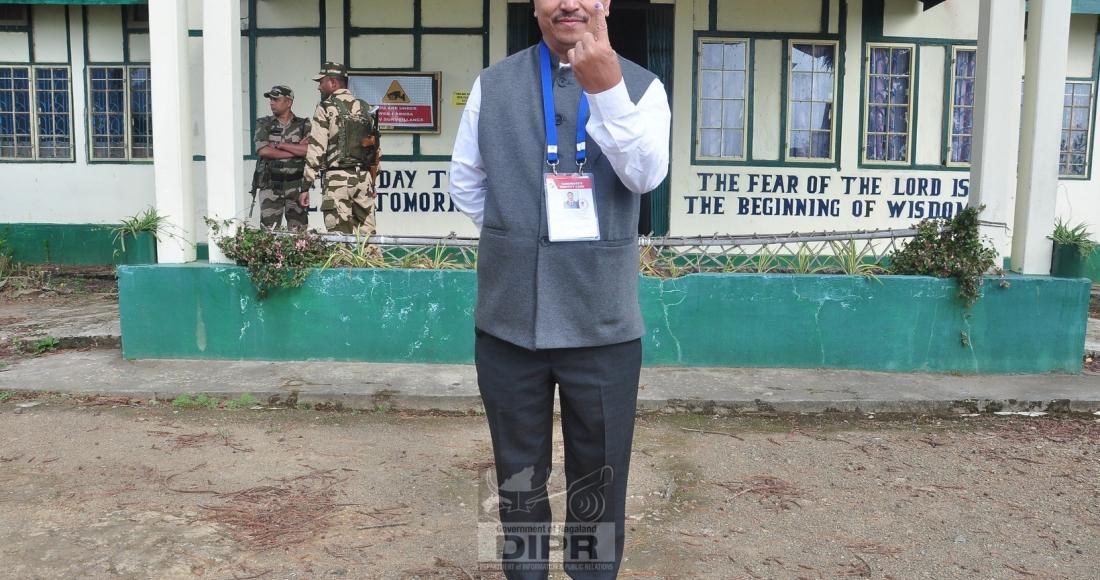 Congress Candidate for the lone Lok Sabha Parliamentary Seat from Nagaland, S. Supongmeren Jamir, casted his vote in his native village Longsa on 19th April 2024