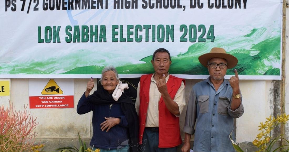 Senior citizens after casting their votes at Peren Town 'B' Sector (E/W) Model Polling Station on 19th April 2024