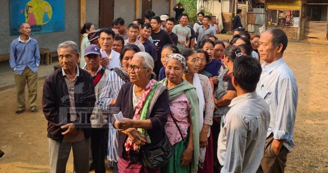 Senior citizens waiting in queue to cast their votes at PS-13 Medzipheina Town, Ghaspani II A/C on 19th April 2024