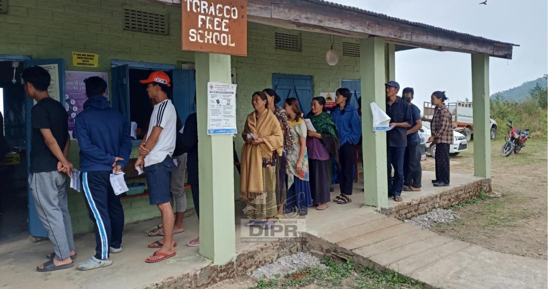 Voters in queue at Peletkie polling station, Peren on 19th April 2024