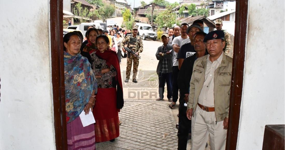 Voters queue to cast their votes at Jotsoma village, Kohima on 19th April 2024