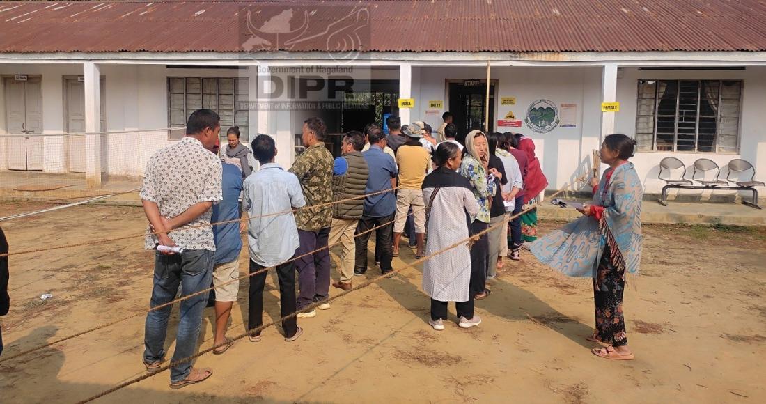 Electors in queue to cast their votes at polling station at GHSS, Tening, Peren on 19th April 2024