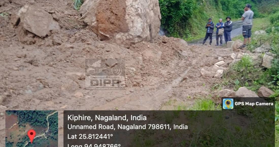 Road clearance effort between Penkim and Tsundang in Kiphire have been halted due to massive rock falls. Efforts are ongoing to make way for vehicle by DDMA Kiphire in coordination with line departments on 9th July 2024.