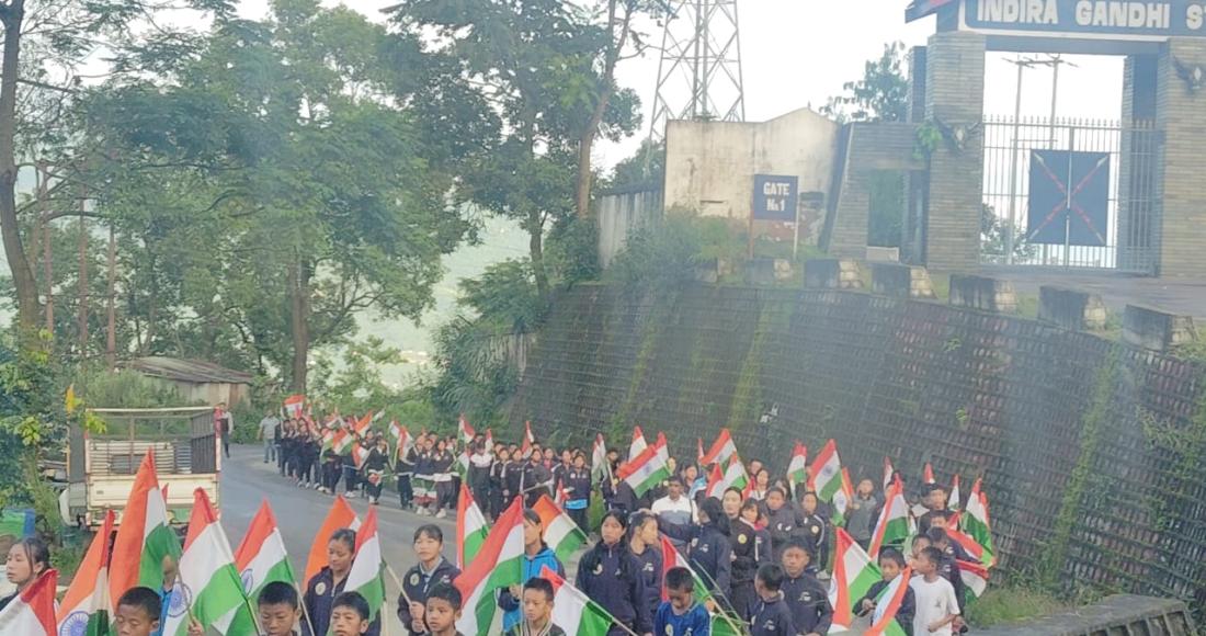 Students taking part in "Har Ghar Tiranga" rally from IG Stadium to High School Junction, Kohima on 13th August 2024. 