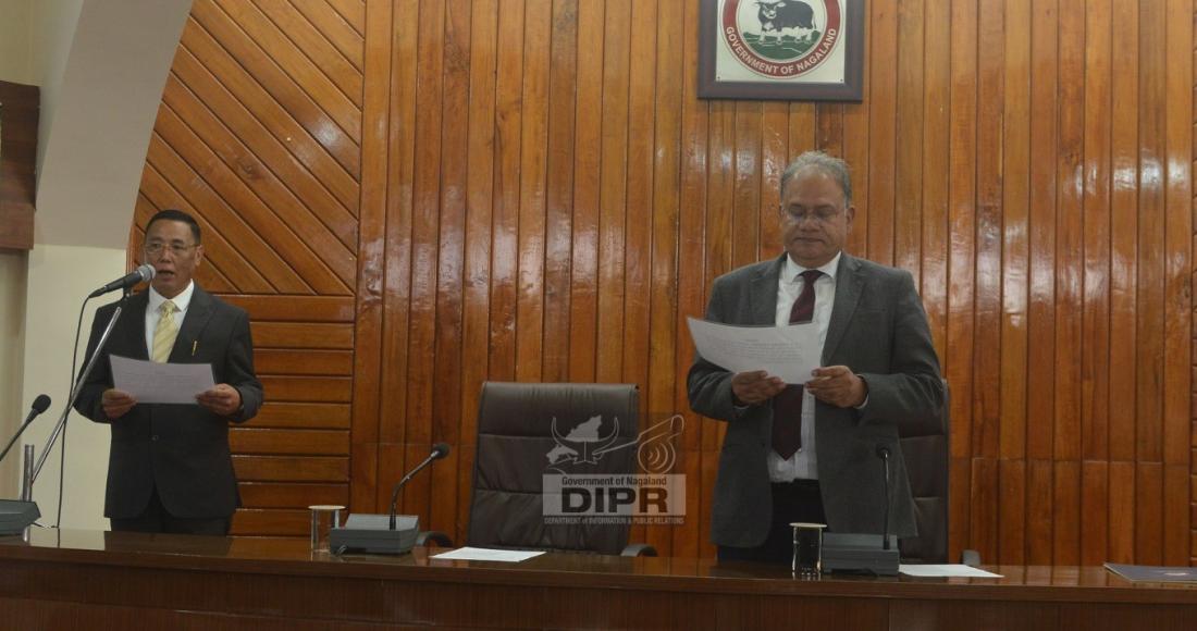 Chief Secretary, Dr. J Alam, IAS, administering the Oath of Secrecy to A. Pitoho Chophy, Member of NPSC held at Conference Hall, Nagaland Civil Secretariat