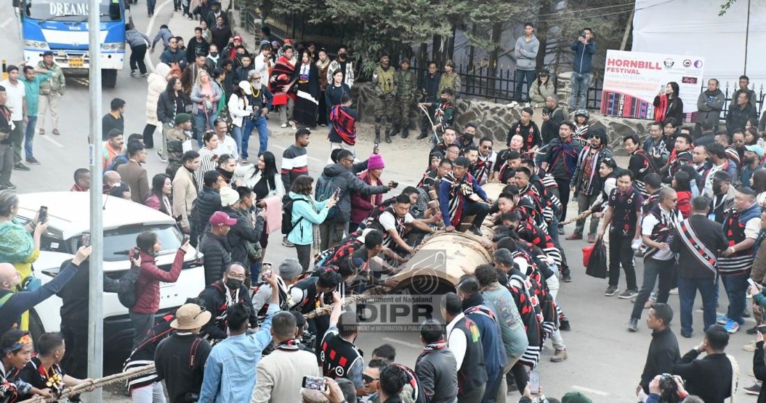 LOG DRUM PULLING CEREMONY OF TIKHIR TRIBE DURING THE ON-GOING HORNBILL FESTIVAL CELEBRATION AT KISAMA