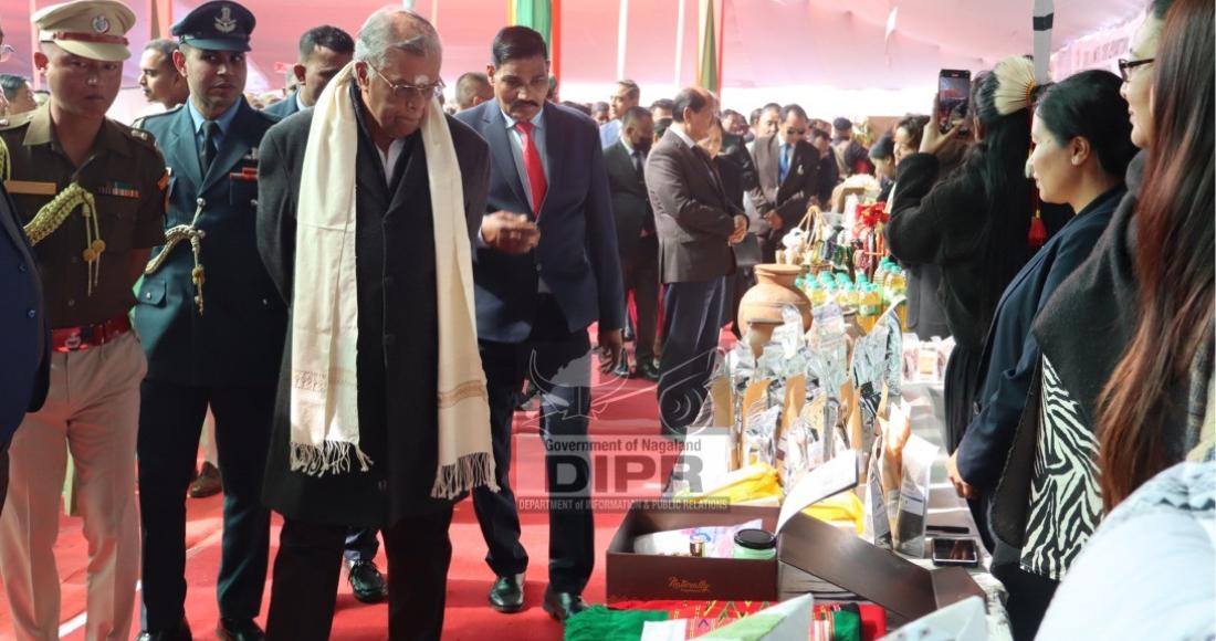 GOVERNOR LA GANESAN INAUGURATES EXHIBITION STALLS COMMEMORATING THE 76th REPUBLIC DAY AT KOHIMA