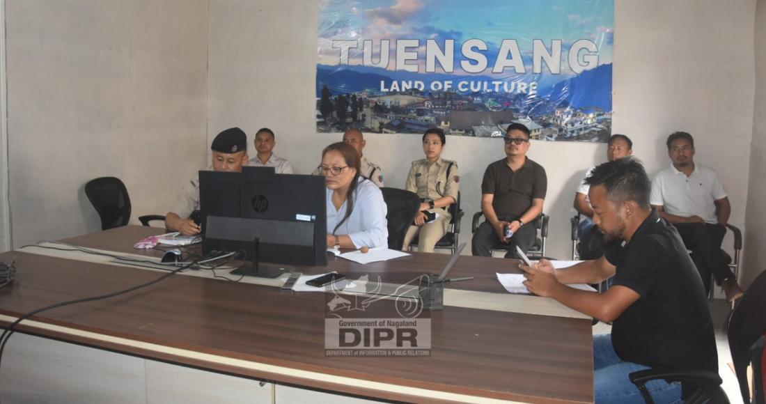 DC & Chairman DDMA, Tuensang, Lithrongla Tongpi Rutsa and officials during a video conferencing with Home Department at NIC Conference Hall, Tuensang